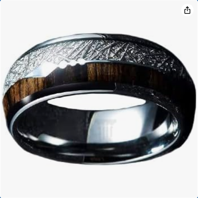 Tungsten Meteorite Rings for Men Wedding Band Koa Wood Ring with Arrow Inlay 8mm Meteorite Wedding Band Wooden Anniversary Gifts for Him