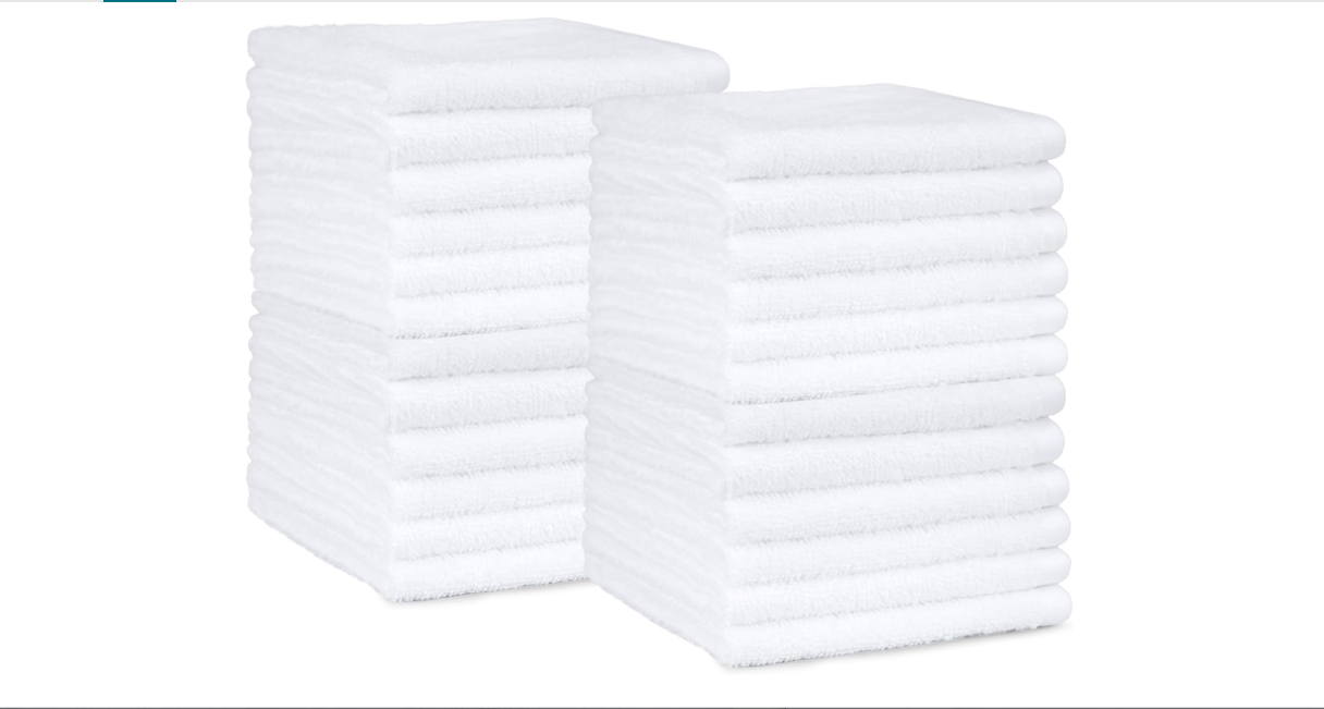 Amazon Basics Fast Drying Cotton Washcloths for Bathroom, Machine Washable, Soft and Highly Absorbent, 12 x 12 in, White, 24-Pack
