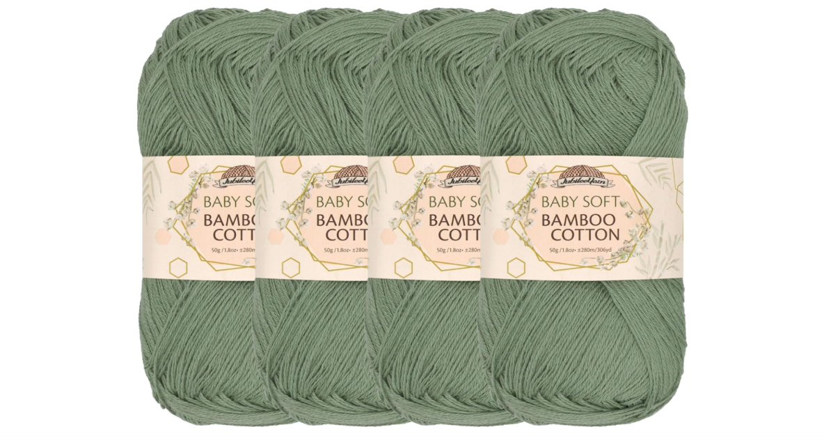 JubileeYarn Baby Soft Bamboo Cotton Yarn - 50g/Skein - Burning Sage - 4 Skeins
