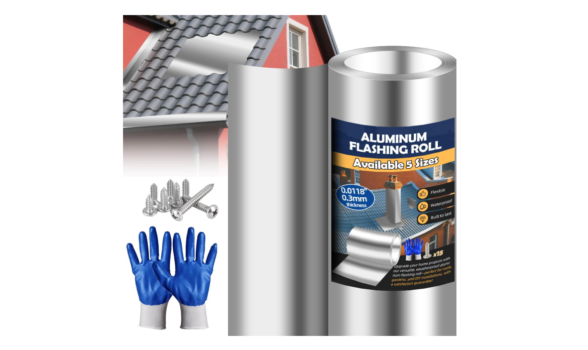Aluminum Flashing Roll Roof Flashing – 12 Inch x 50 Ft | 0.3mm Thick Metal Roof Flashing for Windows, Doors, Siding, and Roofing Seals, Aluminum Roof Panels...