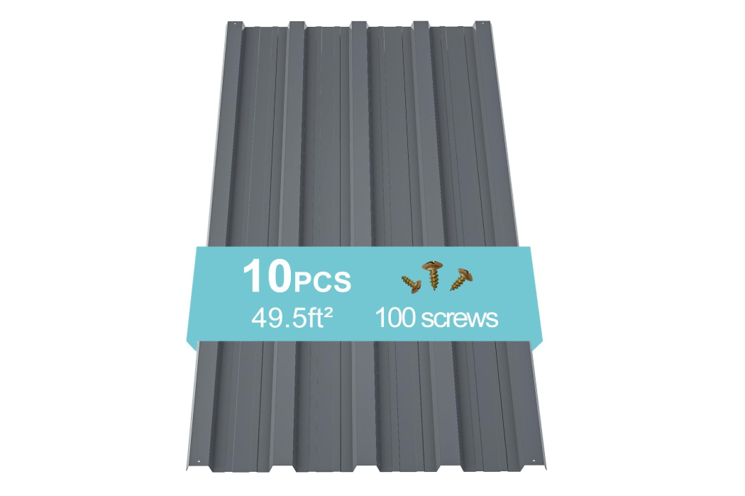 Jaxilyn Metal Roof Panels 10 pcs 50 ft² Gray Galvanized Steel Panels Metal Corrugated Tin Roofing Panels Gazebo Top Cover Heavy Duty Gray Roof Suitable for...