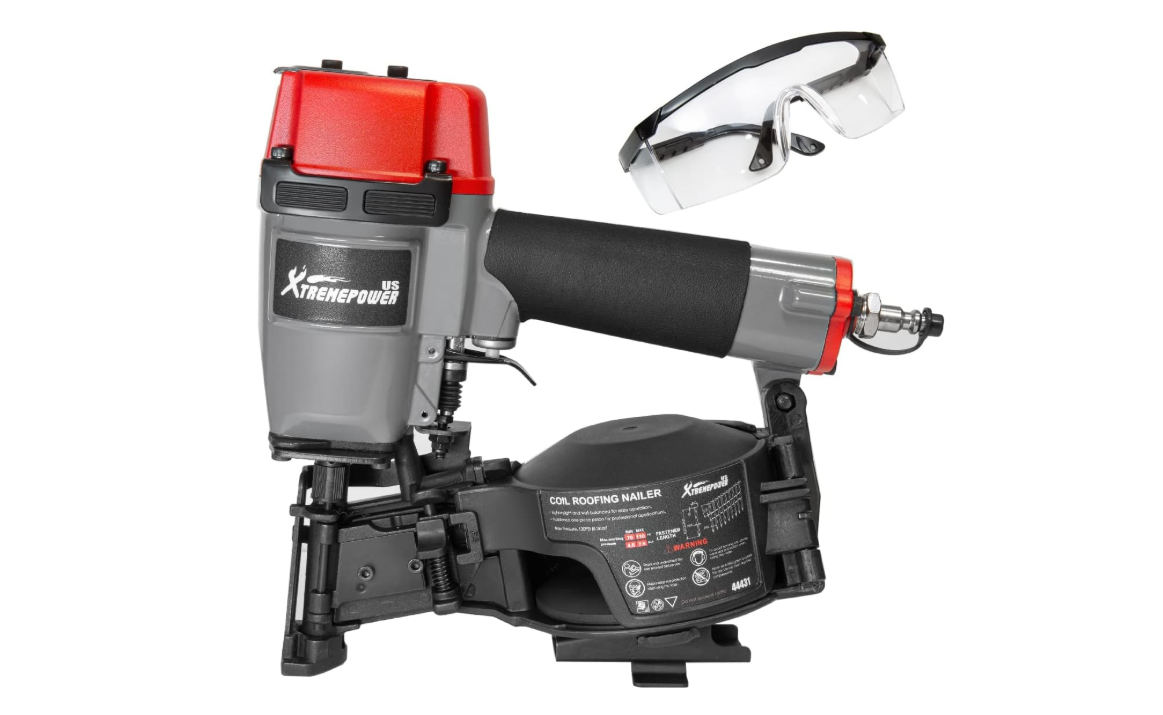 XtremepowerUS Coil Siding Roofing Nailer, Pneumatic Roofing Nails from 7/8" up to 1-3/4", 16 Degree Magazine Patio Roofing Nail Gun