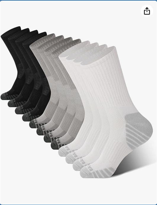 BAMBOO COOL Men's Crew Socks Athletic Running Sports Socks, Cushioned Moisture Wicking, Breathable Arch Support 6 Pack
