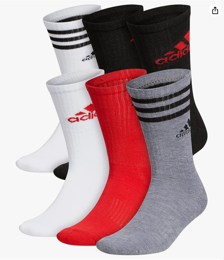 adidas mens Athletic Cushioned 6-pack Crew, Cushioned Crew Socks With Arch Compression for a Secure Fit
