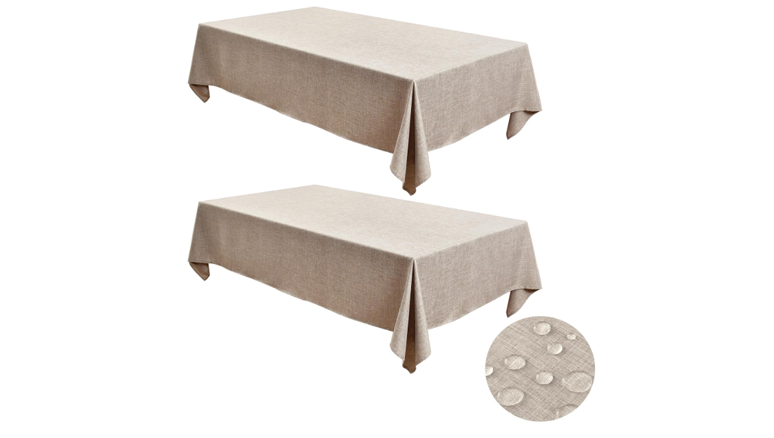 Fitable 2 Pack Faux Linen Rectangle Tablecloths: Waterproof Stain Resistant Wrinkle Free Textured Table Cloth, Washable Burlap Fabric Table Cover for... 