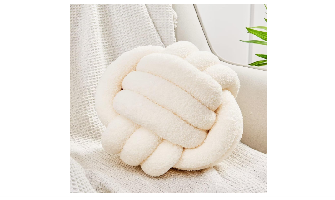 Uvvyui Knot Pillow Ball, Soft Home Decorative Round Throw Pillow, Handmade Knotted Plush Pillow, Round Boucle Pillow Cushion (8.6 Inches Ivory) 