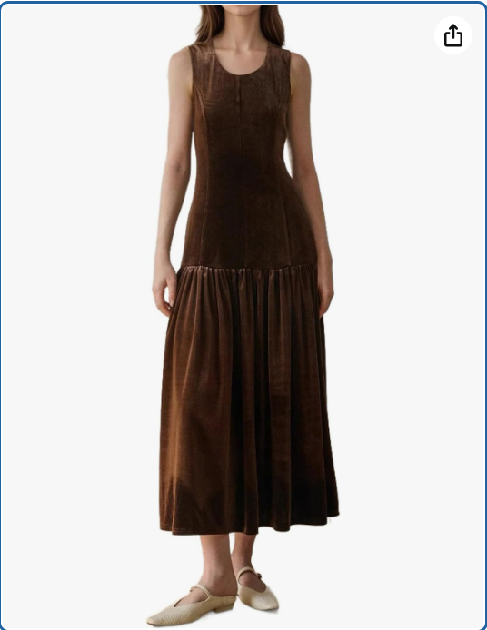 Pleated Velvet Dresses for Women Sleeveless Round Neck Formal Long A-Line Wedding Guest Party Dress 