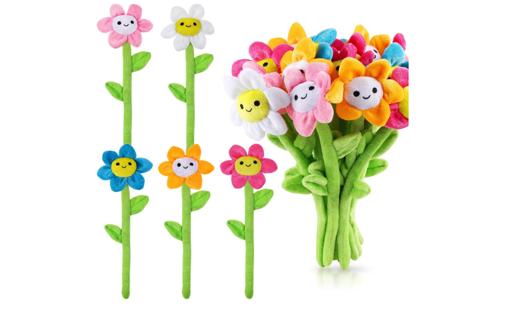 10 Pcs Plush Sunflower Flower Stuffed Bendable Stems Plush Bouquet Toy Soft Rose Flower 12.6 Inch for Christmas Classroom 2026 Mother's Day Valentines... 