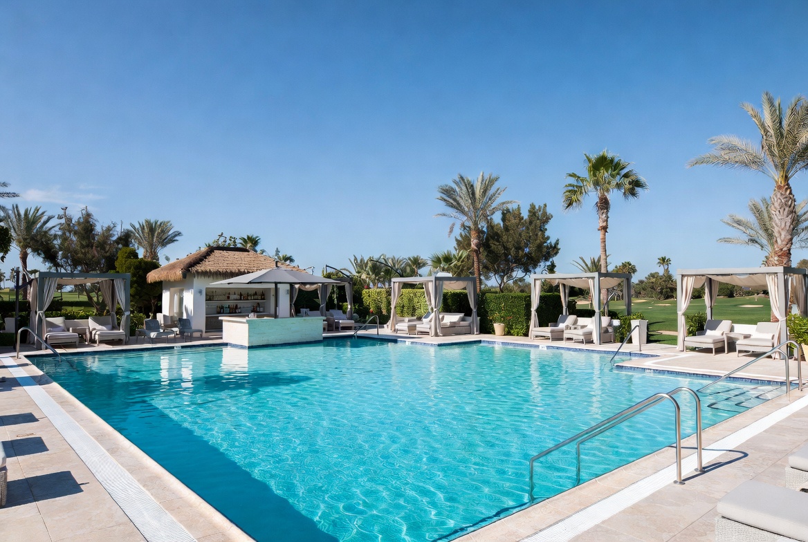 Heated resort-style swimming pool and cabana at The Hamlet Golf and Country Club in Commack New York