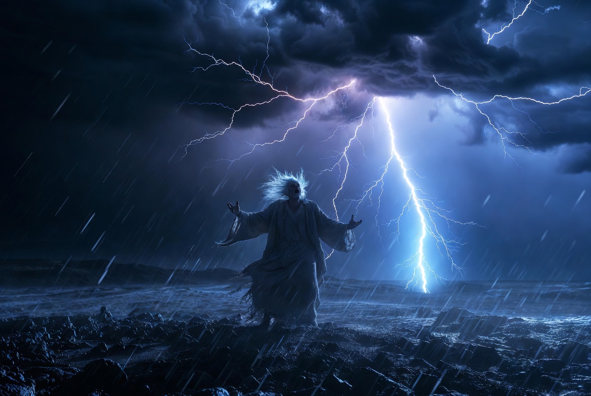 King Lear play storm scene on the heath: iconic madness and chaos illustration