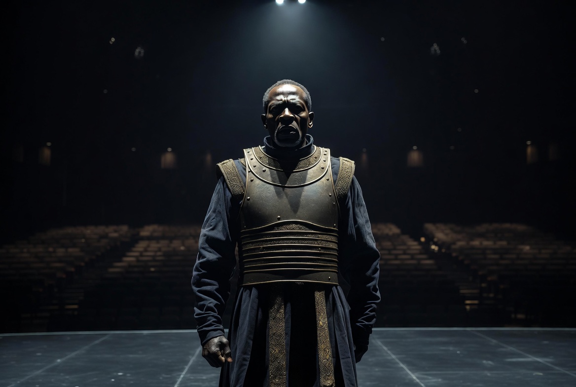 Denzel Washington inspired portrayal of Othello showing emotional depth and stage presence