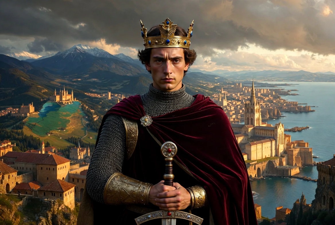 Henry VI Holy Roman Emperor in imperial regalia during his rise to power and 1194 Sicilian conquest