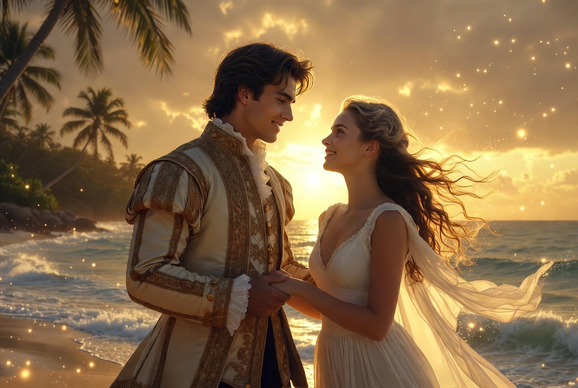 Ferdinand and Miranda romantic encounter on the enchanted island in Shakespeare’s The Tempest