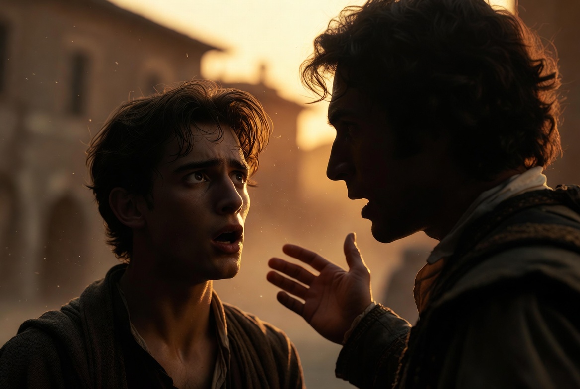 Balthasar telling Romeo that Juliet is dead in Romeo and Juliet Act 5 Scene 1