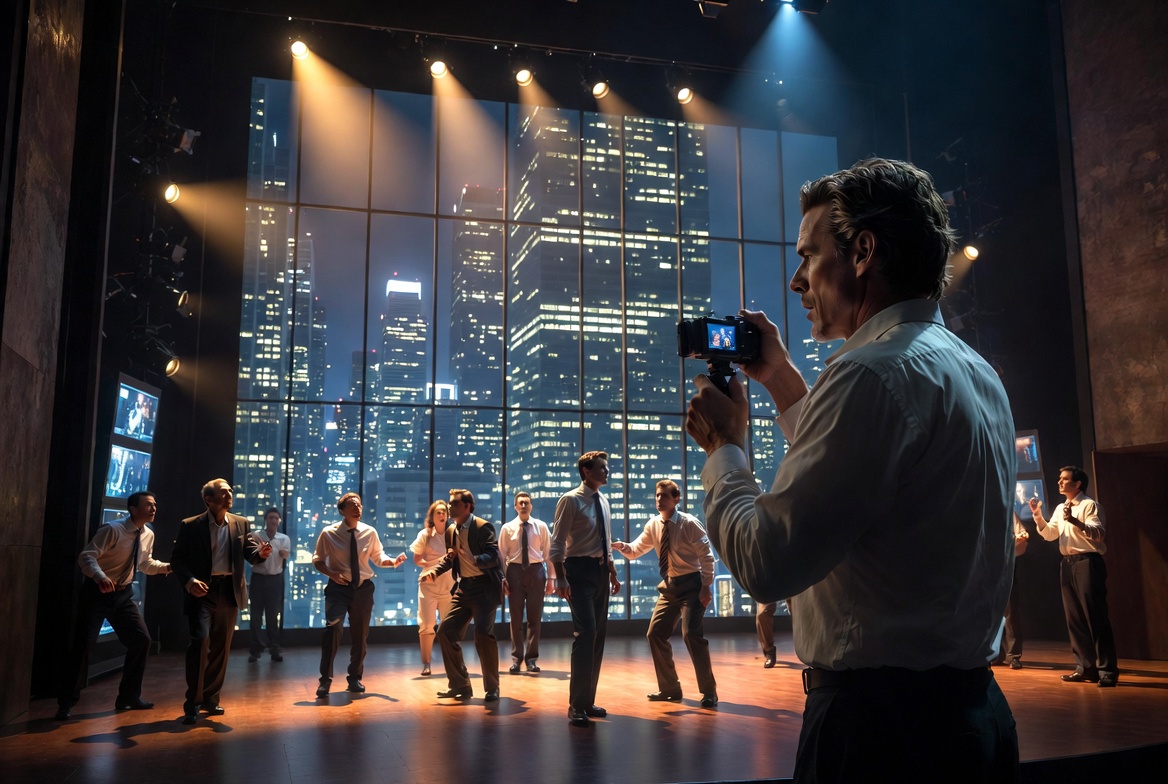 urban hamlet shakespeare modern adaptations film stage production city skyline corporate setting