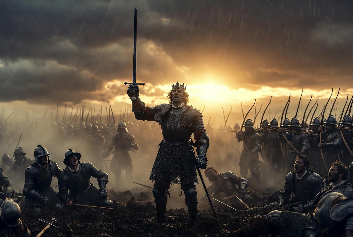 King Henry V delivering St. Crispin’s Day speech at the Battle of Agincourt