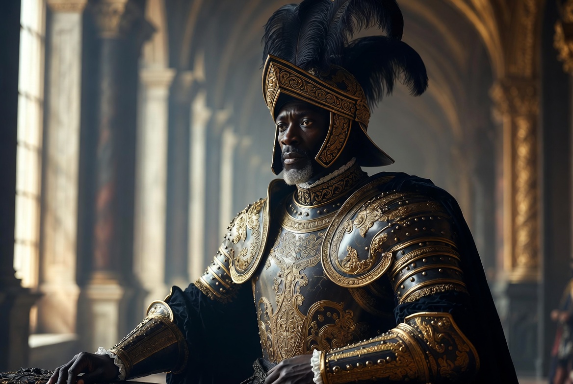 Noble Othello in Venetian military armor from Shakespeare’s Othello