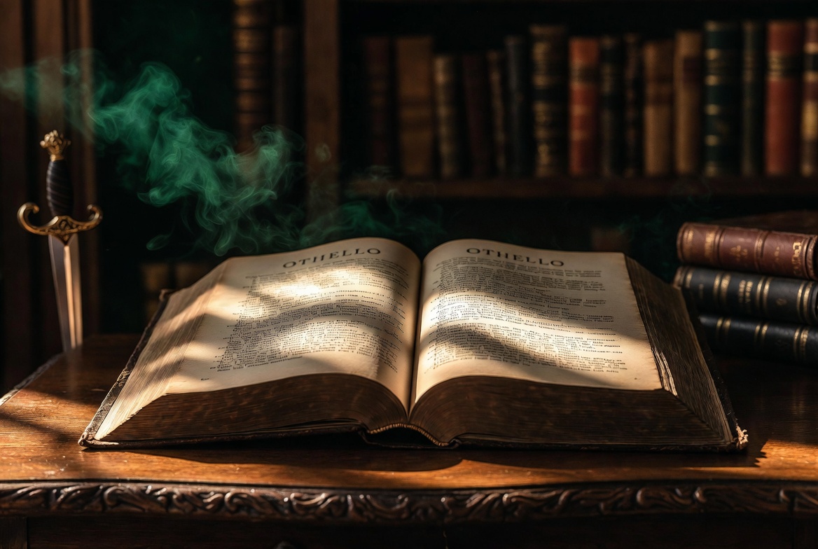 Shakespeare’s Othello original play text with dramatic theatrical lighting