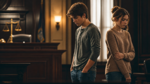 Conceptual image of legal system and teenage relationship illustrating Romeo and Juliet law