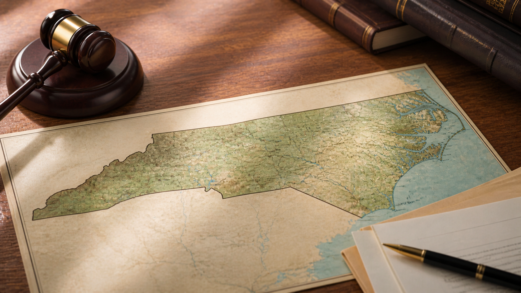 North Carolina map with legal symbols representing age of consent laws