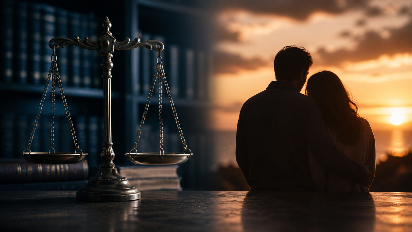 Symbolic balance between love and law representing responsible relationships