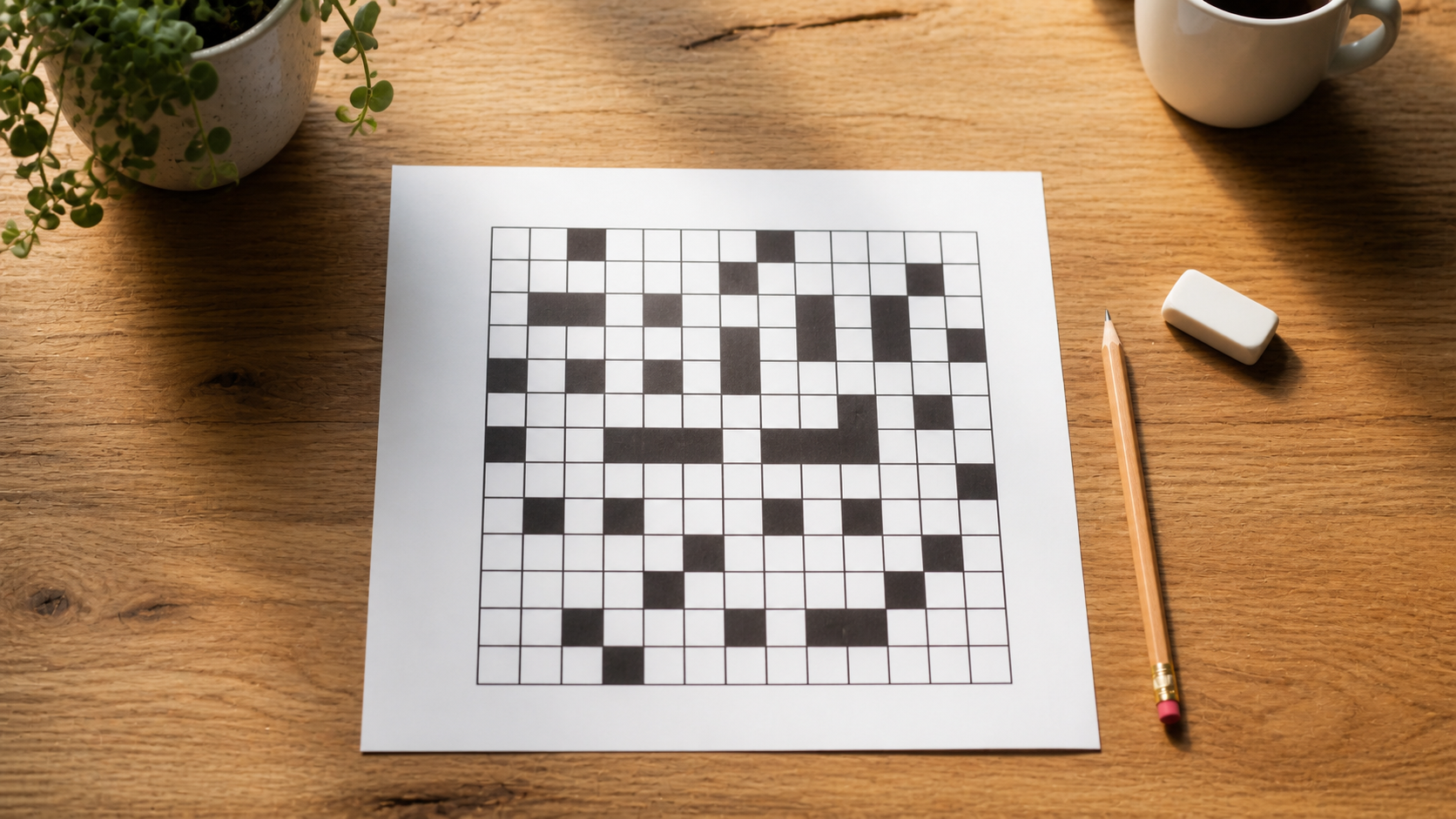 Printable Romeo and Juliet crossword puzzle on desk with pencil