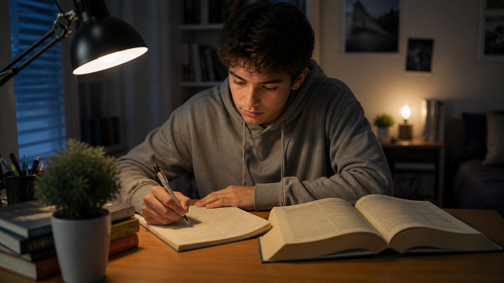 Student studying Romeo and Juliet with notes for better understanding