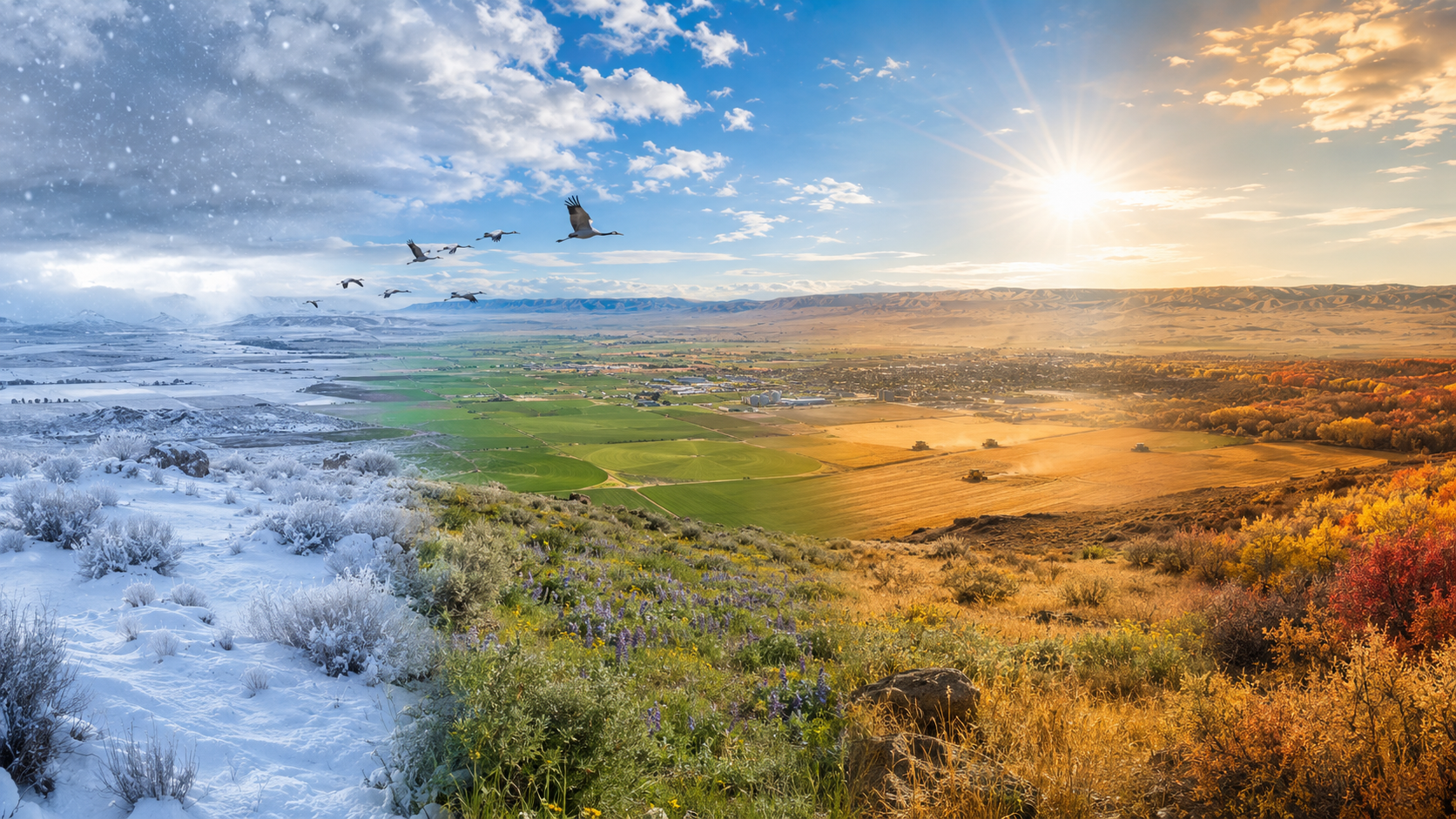 Four seasons in Othello Washington Columbia Basin landscape