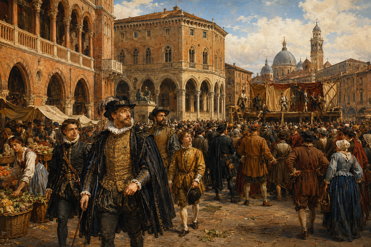 16th century Padua Italy Renaissance marketplace historical setting for Shakespeare plays