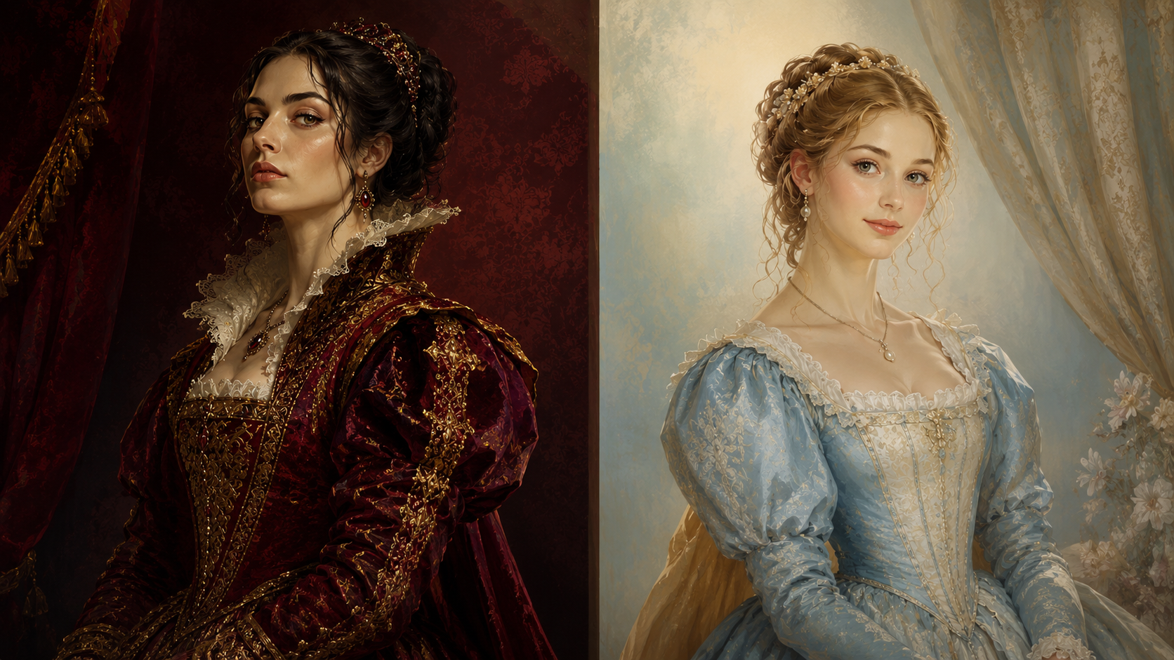 Katherina and Bianca character illustration from Shakespeare Taming of the Shrew