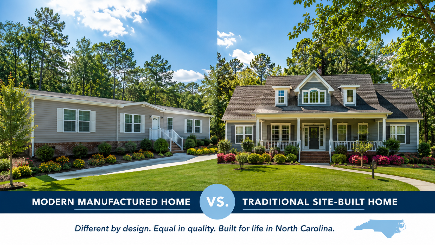 Modern manufactured home vs traditional home in North Carolina