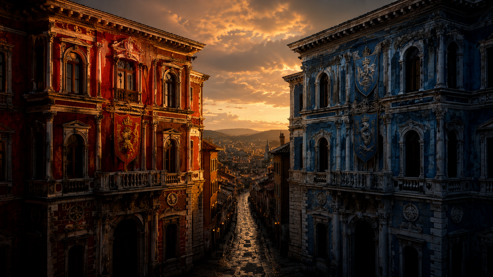 Two noble households in Verona symbolizing the Montagues and Capulets
