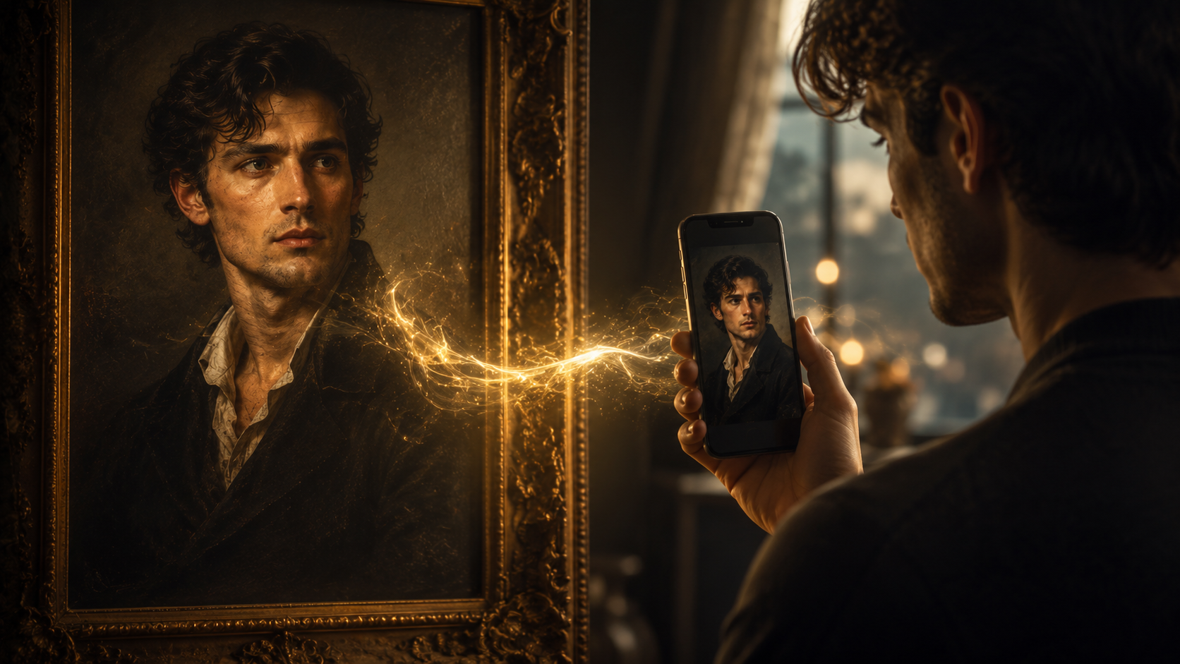 Modern interpretation of Shakespeare Sonnet 47 with portrait and digital memory