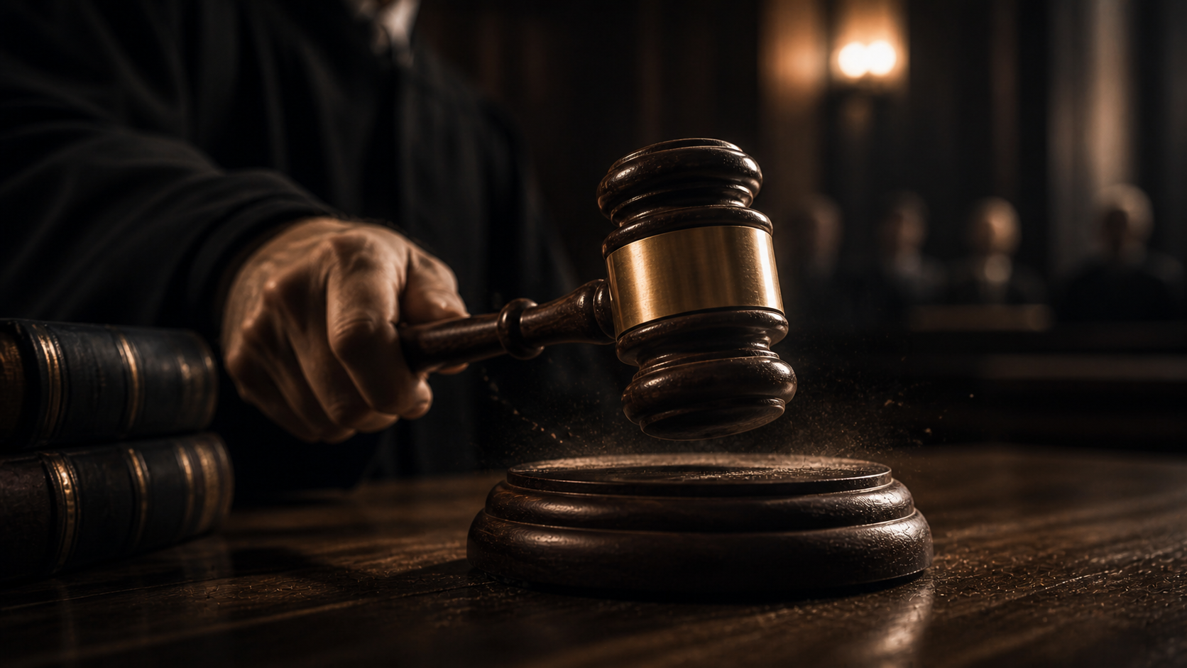 Courtroom gavel striking symbolizing serious legal consequences for unlawful relationships