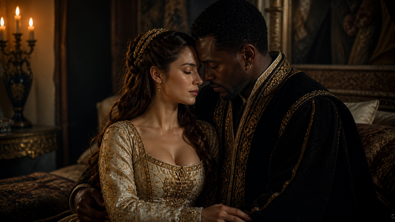 Desdemona and Othello sharing a moment of love and trust
