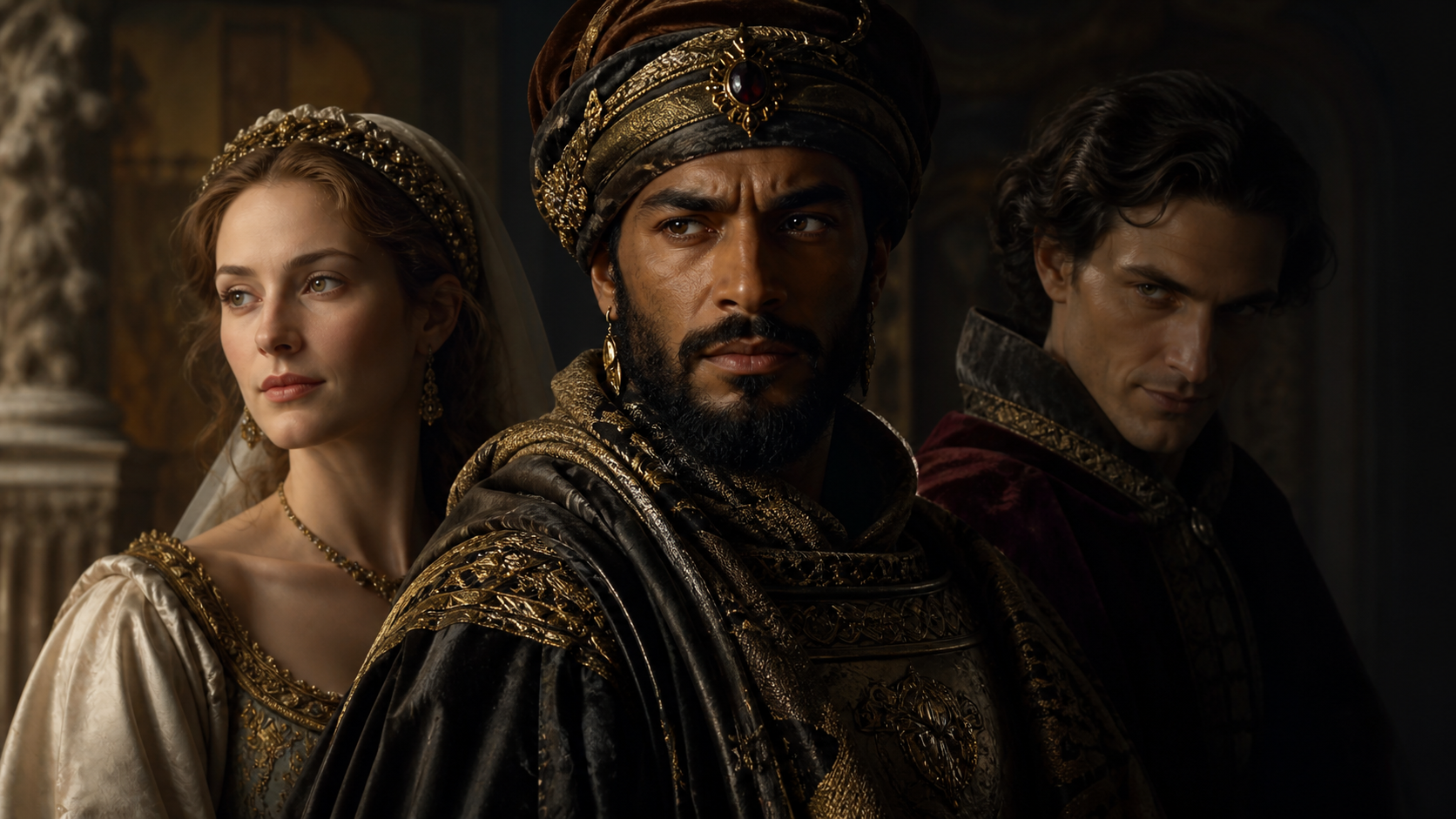 Othello Desdemona and Iago character representation with contrasting emotions