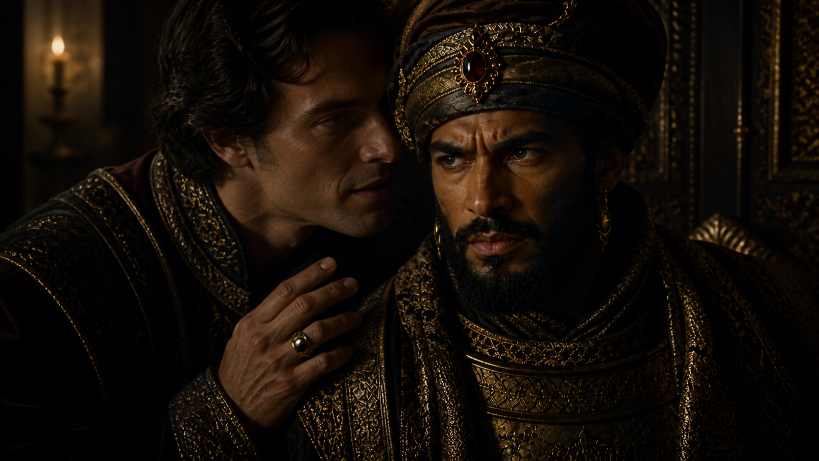 Iago manipulating Othello through whisper and deception