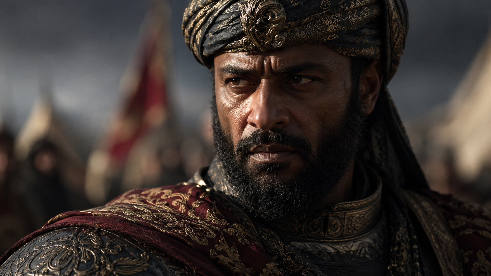 Dramatic portrayal of Othello character showing emotional intensity and authority