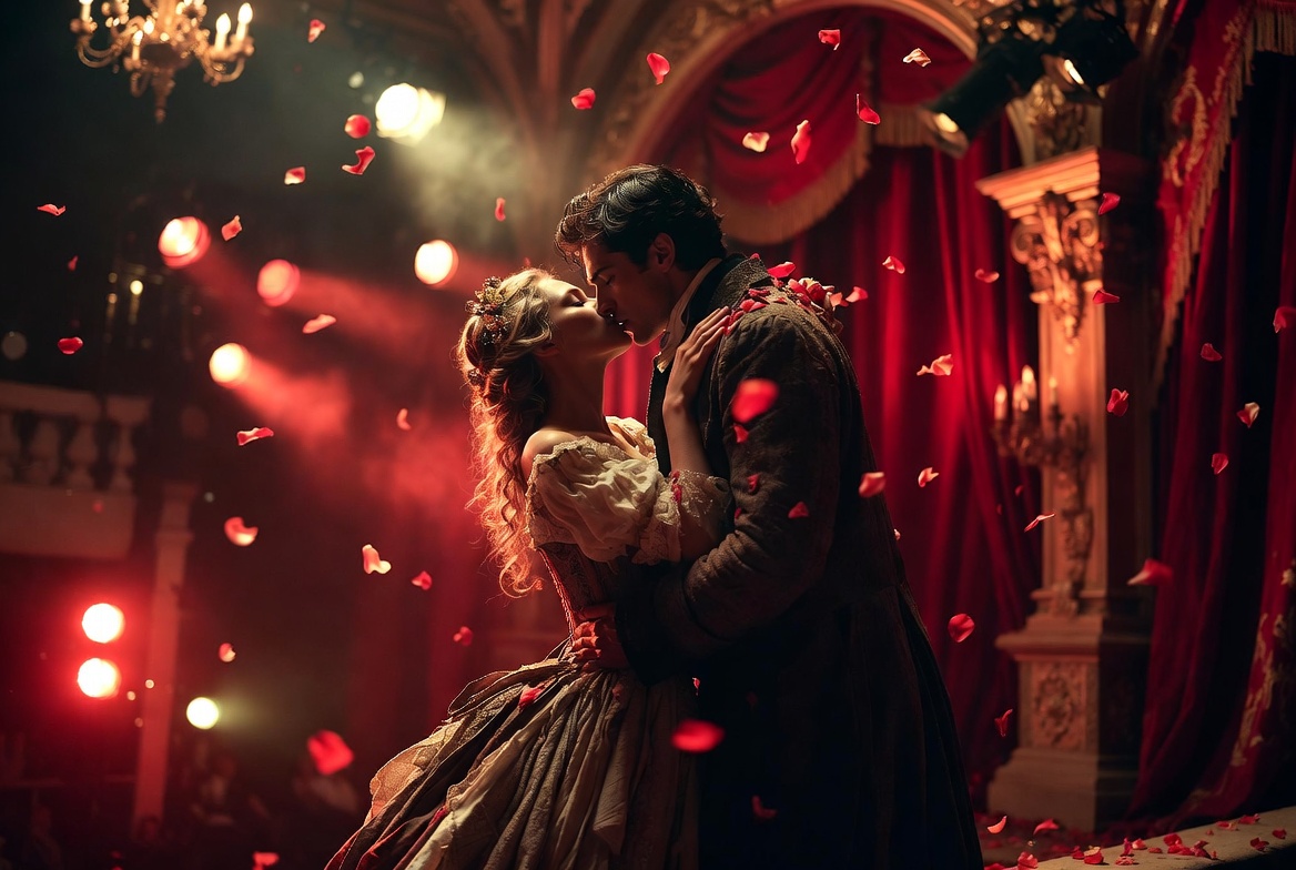 Moulin Rouge inspired passionate tragic romance scene