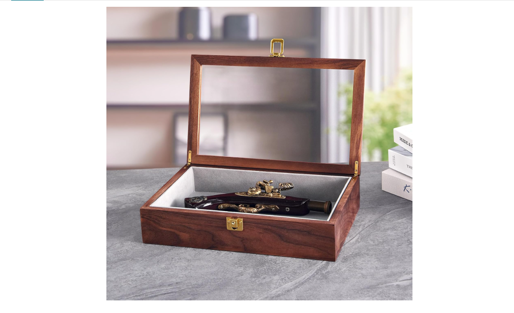 Handgun Display Case Solid Walnut Wood Medals Display Case with Lock Suitable for Souvenir Commemorative Coins, Antique Pistols, Gemstones, Specimens 