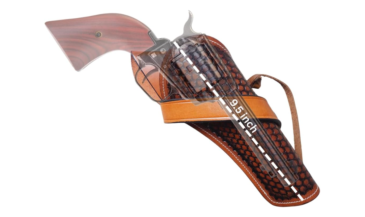 Western Cross Draw Gun Holster – Full Grain Leather Hand Tooled – Fits 4" to 6.5" Revolvers – .22, .38/357, .44/45 Cal – Right Hand Cowboy Fast Draw... 