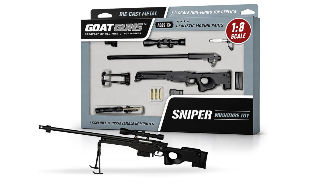 GOAT GUNS Miniature Sniper | 1:3 Scale Diecast Metal Build Kit, Matte Black | Non-Firing Sniper Replica with Scope & Bipod for Display, Man Cave &... 