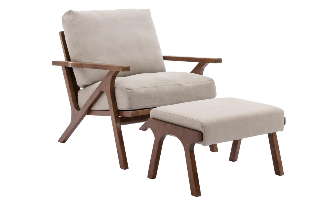 chairus Mid-Century Modern Accent Chair with Ottoman, Comfy Upholstered Lounge Armchair with Removable Cushions & Solid Wood Frame, Reading Chair for... 