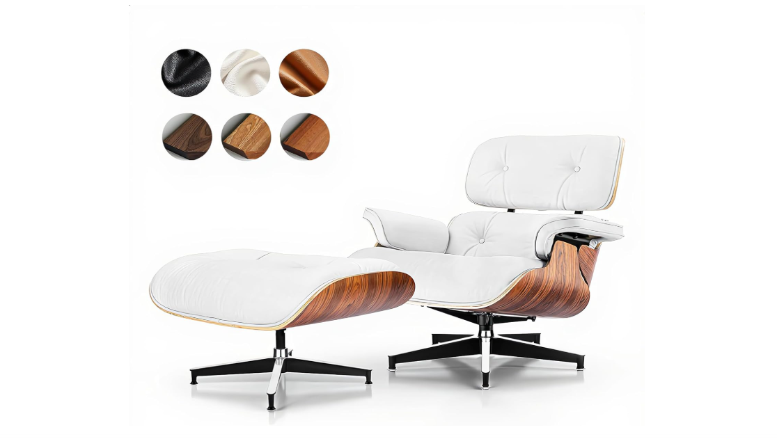 Asukale Top Grain Leather, Mid Century Chaise Lounge Chair and Ottoman, Modern Chair Classic Design, Heavy Duty Base Support for Living Room Study Lounge... 
