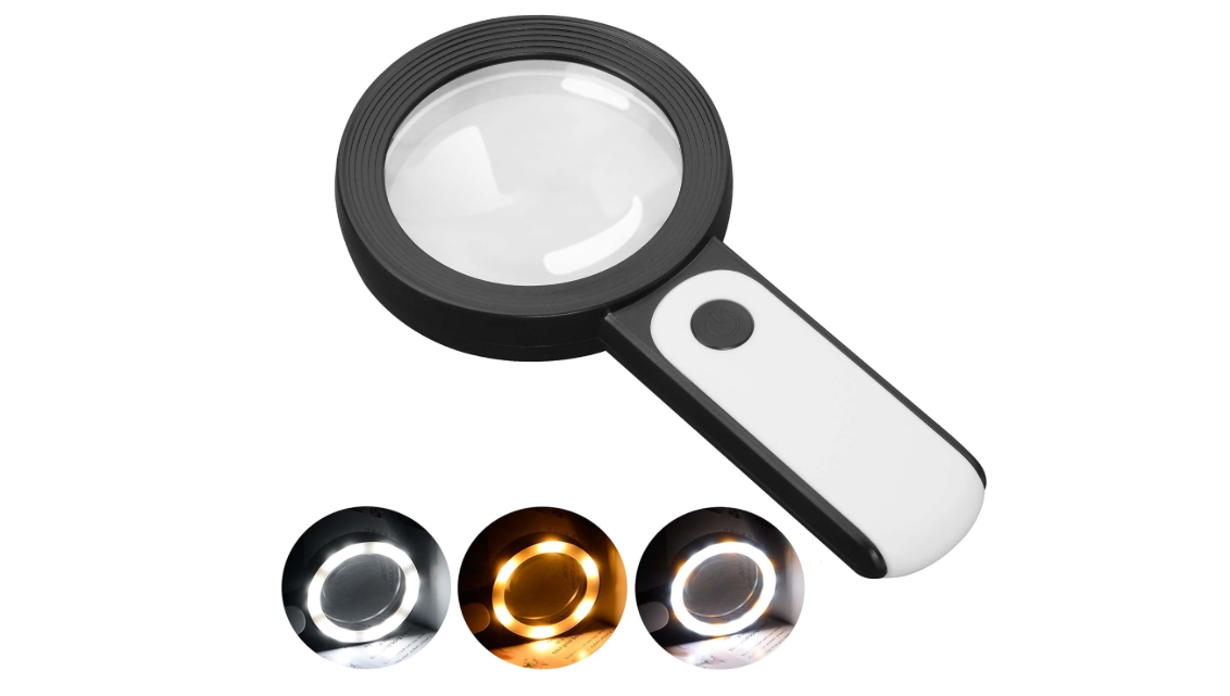 JMH Magnifying Glass with Light, Handheld Large Magnifying Glass 18LED Cold and Warm Light with 3 Modes, Illuminated Lighted Magnifier for Seniors Reading,... 