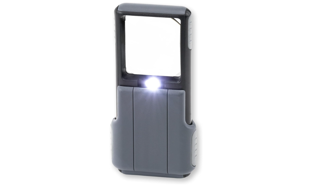 Carson MiniBrite LED Lighted Slide-Out Aspheric Magnifier with Protective Sleeve (PO-55), 5X, Gray 