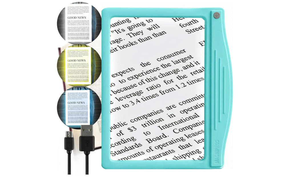 MAGNIPROS 5X Rechargeable LED Page Magnifier, Large Anti-Glare Lens, Ultra Bright 3 Color Light Modes- Reduces Eye Strain for Small Print, Low Vision &... 