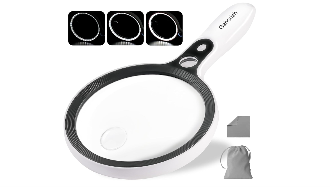 Large Magnifying Glass with 37 LED Light, 10X 20X 45X Handheld Illuminated Lighted Magnifier with 3 Light Modes for Seniors Reading, Inspection, Coins,... 