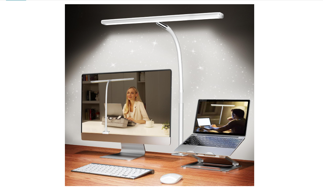 Airlonv LED Desk Lamp for Office Home, Eye-Caring Desk Light with Stepless Dimming Adjustable Flexible Gooseneck, 10W USB Adapter Desk Lamp with Clamp for... 
