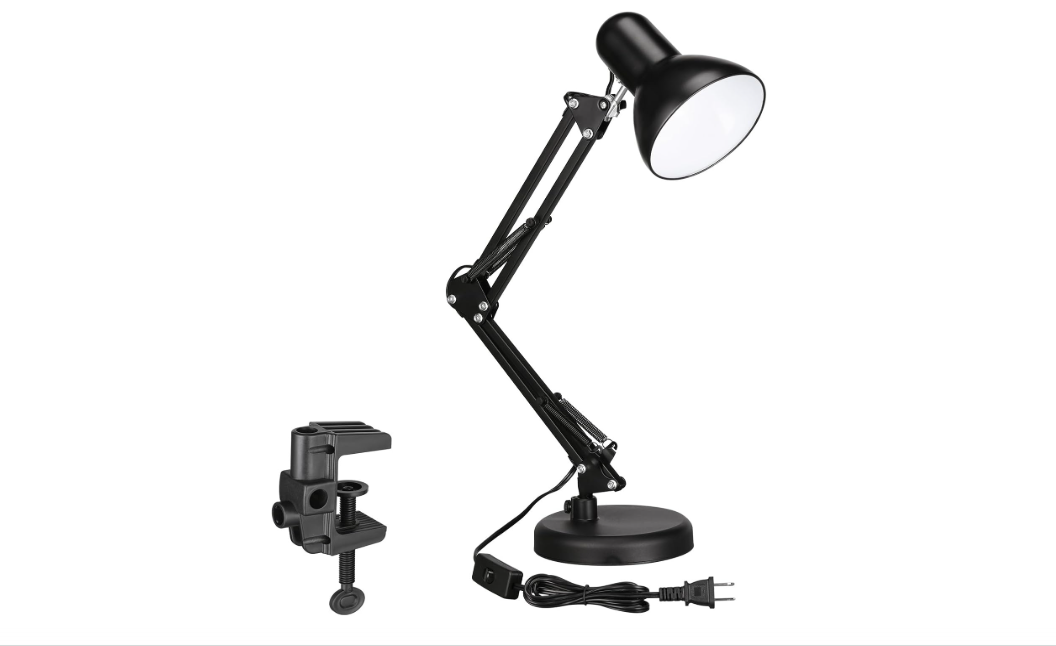 TORCHSTAR Metal Desk Lamp with Clamp, Swing Arm, Architect Adjustable Gooseneck Table Lamp, Clip Desk Lights for Home Office, Work, Study, Reading, E26 Base... 